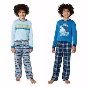 NEW Eddie Bauer Boys Youth 4 Piece Pajama Set XS 5/6 Blue Tan